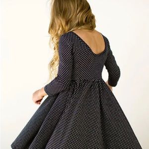 alice and ames ballet dress in navy and tan dot